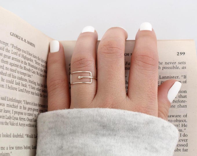 Minimalist silver ring, modern ring, rectangle ring, women's ring, bohemian ring, gift for women, silver rings.