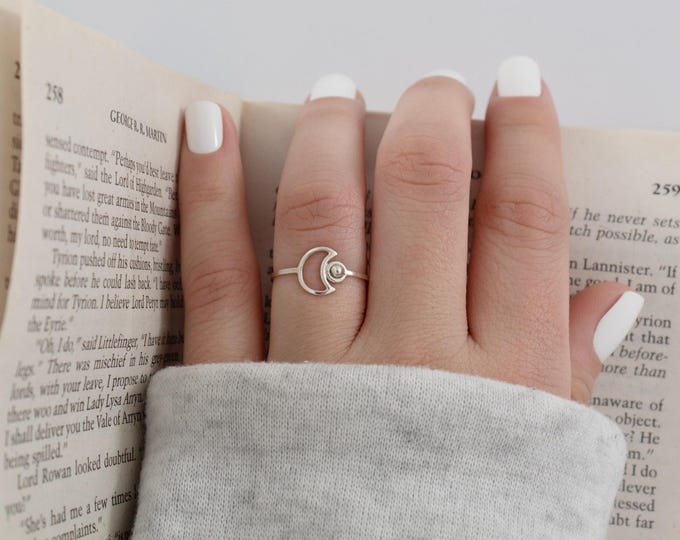 moon and sun ring, minimalist silver ring, bohemian ring, women's ring, gift for women, magic ring, silver rings.