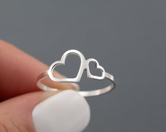 Double Heart Interlocking Ring in 925 Sterling Silver – Symbol of Unity and Love