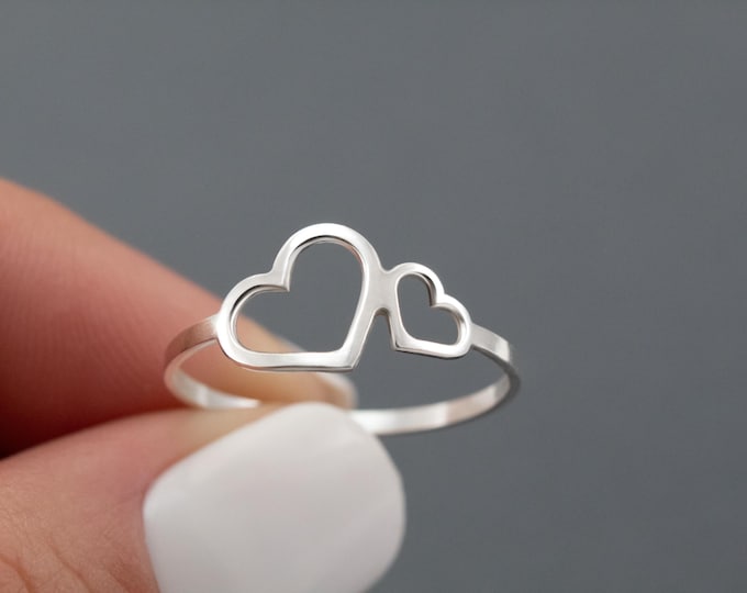 Double Heart Interlocking Ring in 925 Sterling Silver – Symbol of Unity and Love