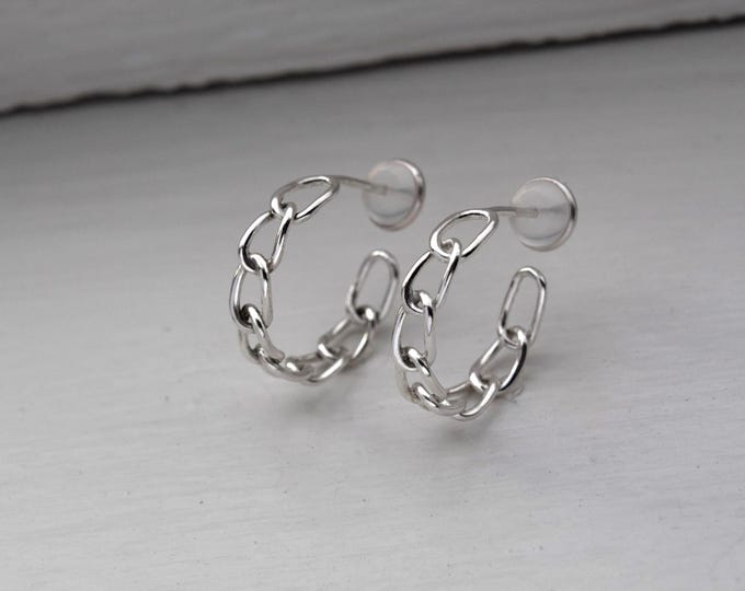 Chain-Style Half Hoop Earrings, 925 Silver Earrings, Minimalist Silver Earrings, Fashion Earrings, Fine Jewelry