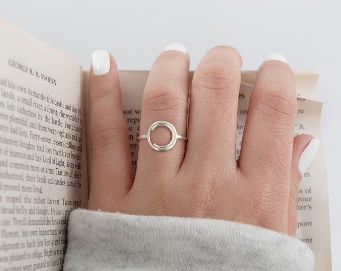 Minimalist silver ring, double circle ring, silver rings, women's ring, women's gift, bohemian ring, modern ring