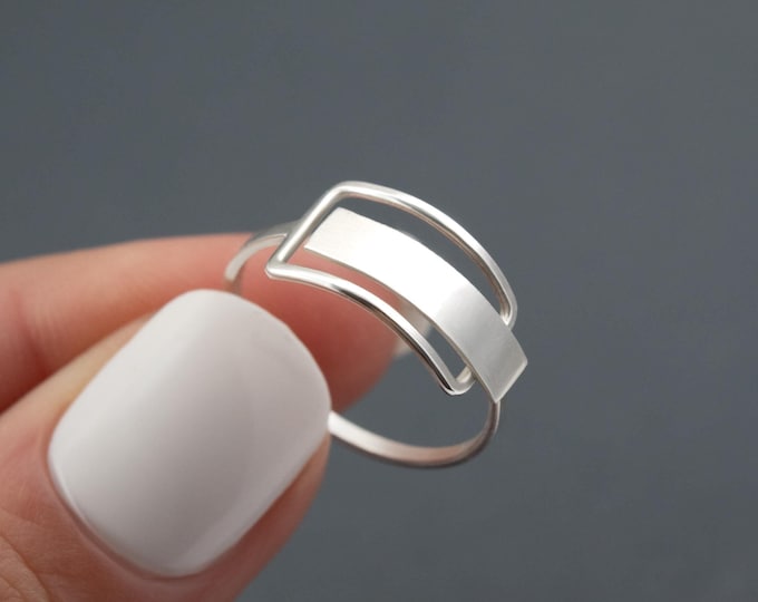 Minimalist Geometric 925 Sterling Silver Ring – Modern Geometric Design, Handmade Hypoallergenic Band Gift for Her & Him , Jewelry Gift