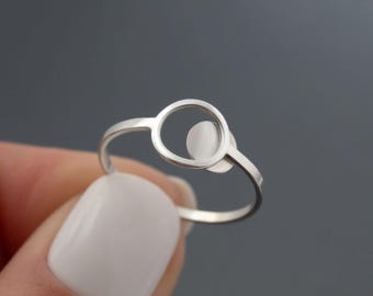 Minimalist Geometric Sterling Silver Open Circle Ring – 925 Silver Band, Hypoallergenic Dainty Gift for Her