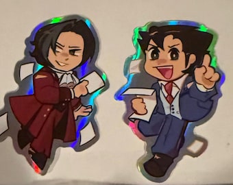 Ace Attorney Edgeworth and Phoenix Stickers Inspired 2”5in Holo