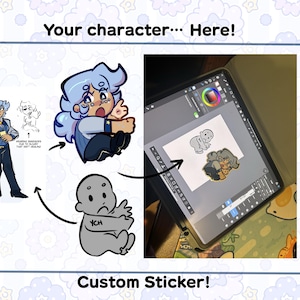 YOUR CHARACTER here- Hugging Custom STICKER 6 Copies Fast Delivery- O.C Commission Fandom Fursona Comfort Character Holographic/ White Y.C.H