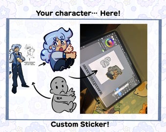 YOUR CHARACTER here- Hugging Custom STICKER 6 Copies Fast Delivery- O.C Commission Fandom Fursona Comfort Character Holographic/ White Y.C.H