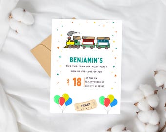 Invitación de cumpleaños Chugga Chugga Two Two, invitación de cumpleaños en tren, invitación para segundo cumpleaños, fiesta de segundo cumpleaños, fiesta temática de tren, editable digital