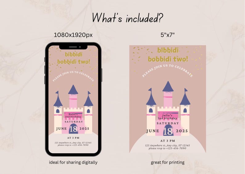 Bibbidi Bobbidi Two Birthday Invitation, Bibbidi Bobbidi Boo Castle ...