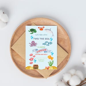 Two the Sea Under the Sea 2nd Birthday Ocean second birthday Editable 2nd birthday invitation Nautical Sealife Underwater invite