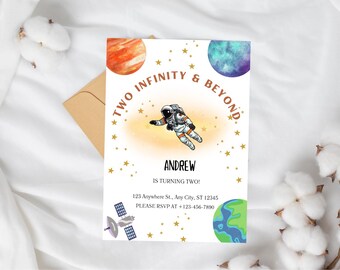 Two Infinity and Beyond Birthday Invitation, Second Birthday Invite, Editable, Printable, Boy Birthday, Girl Birthday, Space Invitation