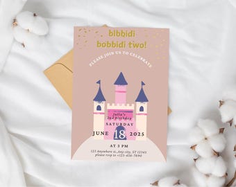 Bibbidi Bobbidi Two Birthday Invitation, Bibbidi Bobbidi Boo Castle Birthday Party, Second Birthday, Princess Carriage, Pink Princess