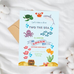 Two the Sea Under the Sea 2nd Birthday Ocean second birthday Editable 2nd birthday invitation Nautical Sealife Underwater invite