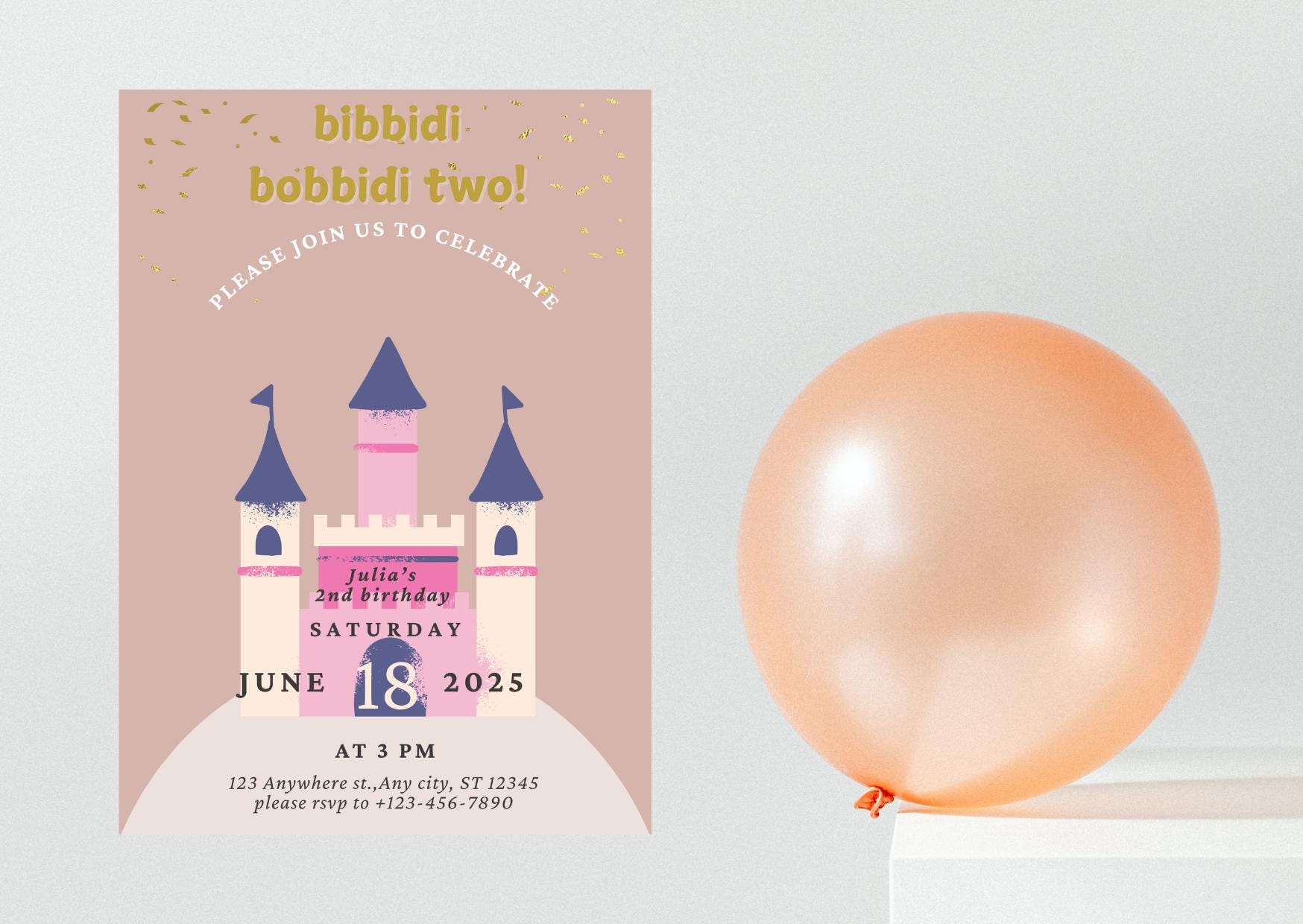 Bibbidi Bobbidi Two Birthday Invitation, Bibbidi Bobbidi Boo Castle ...