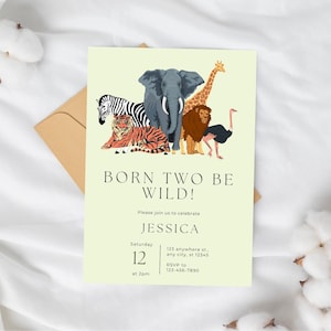 Born Two Be Wild Birthday Invitation Safari 2nd Birthday Invite Two Wild Jungle Animal Second bday Invitation Editable Printable Template