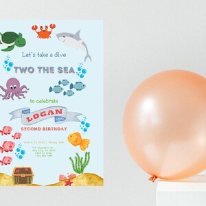 Two the Sea Under the Sea 2nd Birthday Ocean second birthday Editable 2nd birthday invitation Nautical Sealife Underwater invite