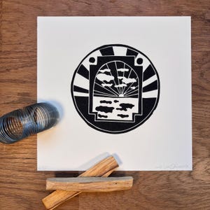 handgemaakte linosnede, wandposter - &quot;Cloud Theatre Black&quot; - voor origineel kunstwerk in uw huis of als cadeau