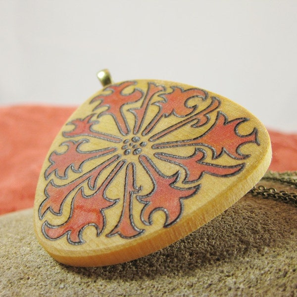 Wood Pendant - Red Flower