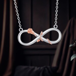 Colar de flor rosa com símbolo do infinito para mulheres Colar de prata esterlina 925 com símbolo do infinito para mulheres