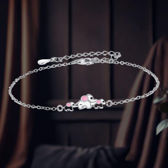 Lovely CZ Elephant Charm Link Bracelet – Yellow Gold Plated – Cubic Zirconia – Women's