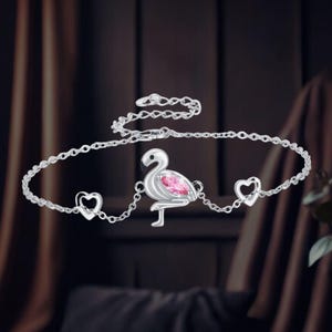 Flamingo Bracelet Cute Animal Bracelet  for Women 925 Sterling Silver Pink Flamingo Jewelry for Women