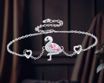 Flamingo Bracelet Cute Animal Bracelet  for Women 925 Sterling Silver Pink Flamingo Jewelry for Women