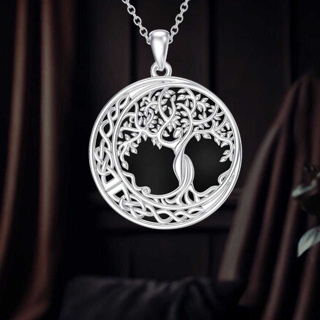Celtic Moon Tree of Life Necklace 925 Sterling Silver Celtic Knot Black ...