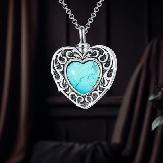 Heart Urn Necklace for Ashes 925 Sterling Silver Turquoise