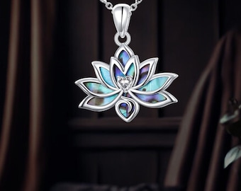 Abalone Lotusblomma Halsband 925 Sterling Silver Yoga Andliga Smycken Gåvor