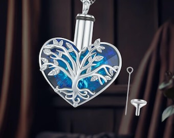 Heart Tree of Life Urn Necklace 925 Sterling Silver Tree of Life Cremation Jewelry for Ashes Keepsake Memorial