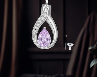 Sterling Silver Teardrop Alexandrite Urn Necklace – Eternal Love Memorial Jewelry Gift for Women