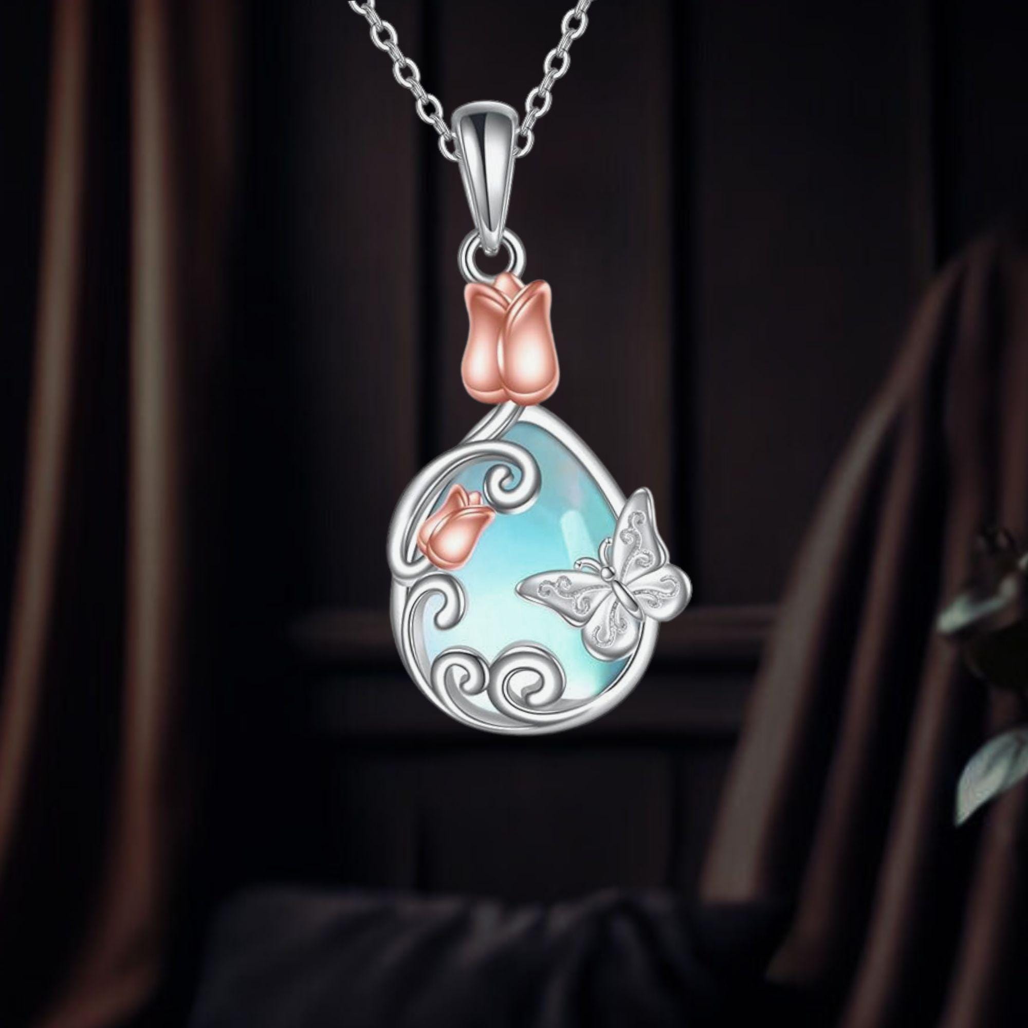 Collana a farfalla in argento sterling 925 con pietra di luna