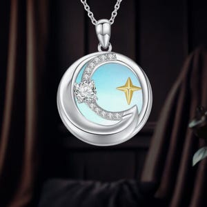 Moon And Star Moonstone Necklace 925 Sterling Silver Pendant Necklace For Women