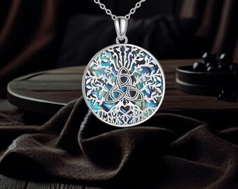 Celtic Tree of Life Necklace 925 Sterling Silver Abalone Shell Celtic Knot Necklace For Women