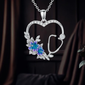 Stethoscope Heart Necklace 925 Sterling Silver Nurse Doctor Jewelry for Women Pendant Necklace