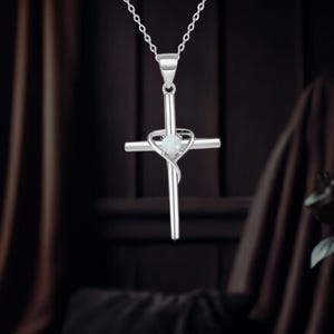 Christian Cross Necklace 925 Sterling Silver Jesus Cross Pendant Necklace Jewelry for Women