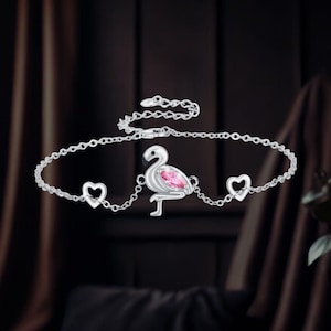 Flamingo Bird Bracelet 925 Sterling Silver Cubic Zirconia Flamingo Jewelry for Women