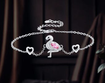 Flamingo Bird Bracelet 925 Sterling Silver Cubic Zirconia Flamingo Jewelry for Women