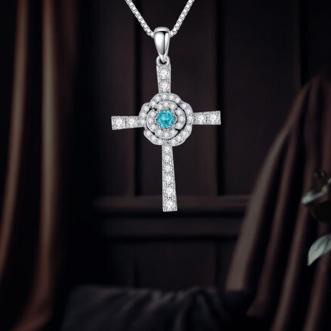 Rose Flower Cross Necklace 925 Sterling Silver Cross Pendant Jewelry ...