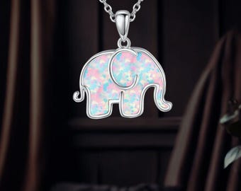 Opal Elephant Necklace 925 Sterling Silver Elephant Necklace Animal Jewely For Women