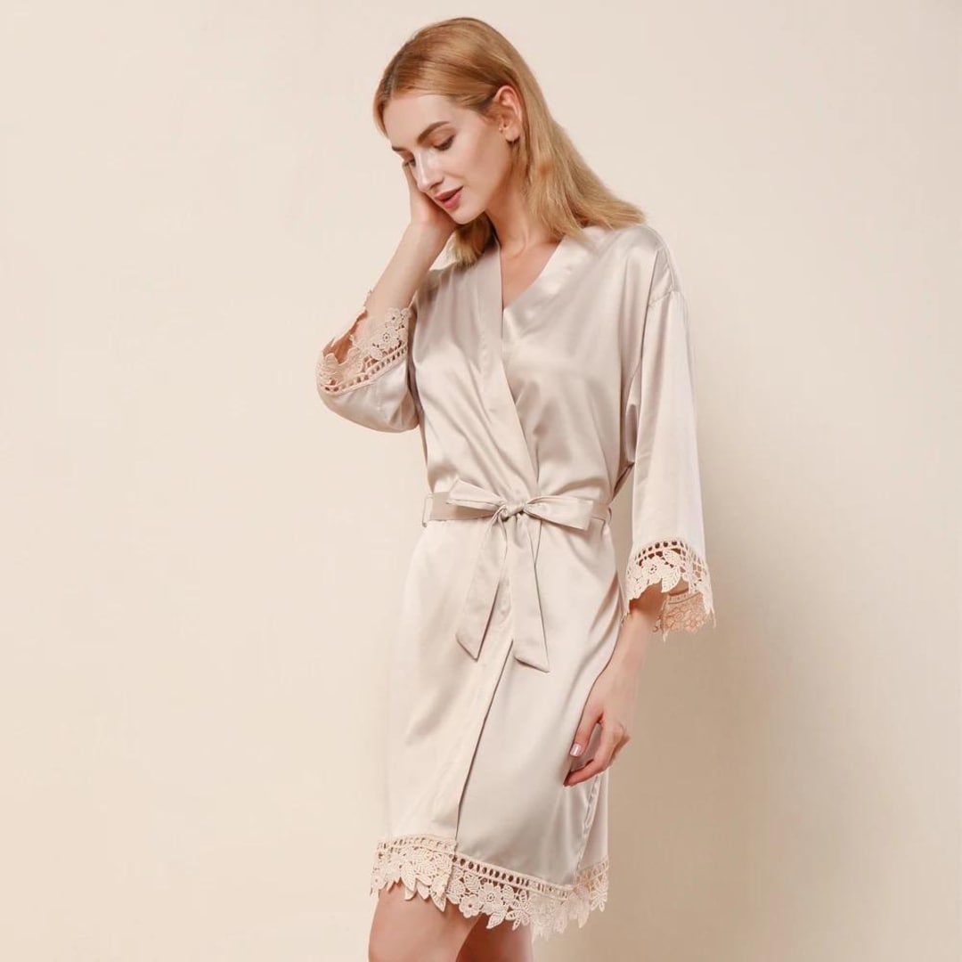 Etsy Satin Robe Silky Lace Robe / Champagne Bridesmaid Robes / Getting Ready Robes ...