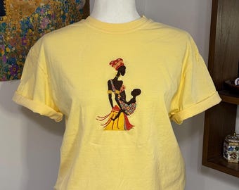 African Women with Her Child - Embroidered Shirt