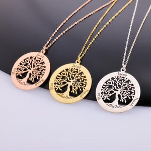 Collar de árbol genealógico personalizado, joyería de plata con nombre personalizado, collar chapado en oro, diseño del árbol de la vida, regalo para la familia, regalo de cumpleaños