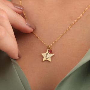 Colar de estrela personalizado com letras gravadas, colar com inicial de estrela e pedra de nascimento, estrela delicada, colar de prata com nome personalizado, presente para ela