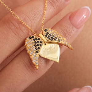 Personalized Angel Wing Necklace, Custom Name Engraved Pendant, Unique Gifts for Women, Silver Angel Jewelry, Gold Plated Angel Wing Pendant