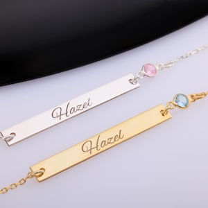 Gepersonaliseerde staafarmbanden voor vrouwen handgeschreven armband sterlingzilver aangepaste geboortesteen naam sieraden gegraveerd naamplaatje armband cadeaus