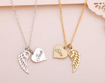 Gepersonaliseerde hart zilveren engelenvleugel sieraden, cadeau voor vrouwen, Moederdagcadeau, kerstcadeaus
