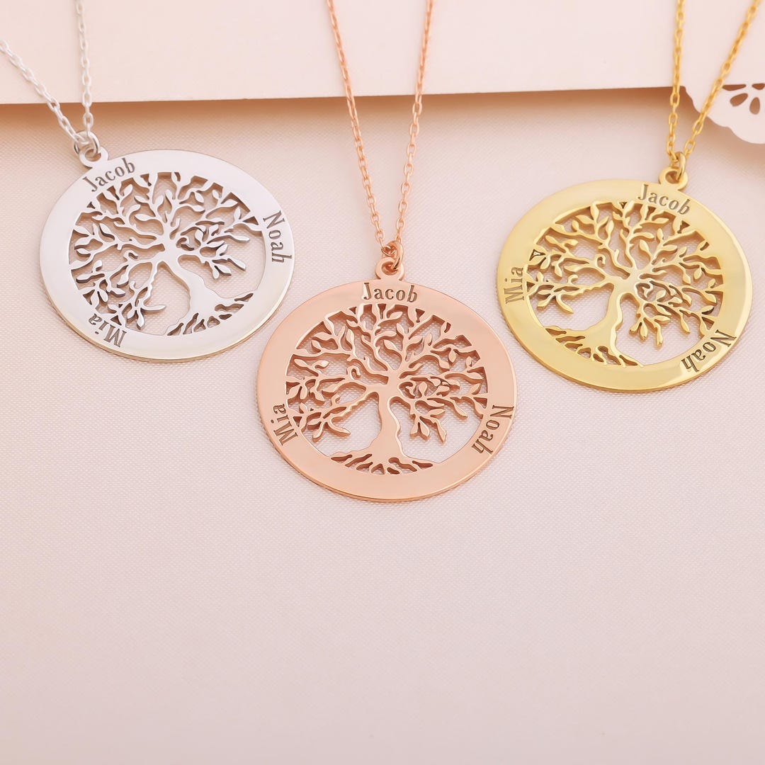 Personalized Sterling Silver Family Tree Necklace: Custom Name Charm - Etsy