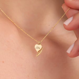 Colar de asas de anjo de prata, colar de nome de coração personalizado com asas, colar de coração de asas personalizado, colar de pingente de coração, presentes de Natal