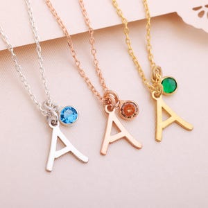 Colar com inicial personalizada e pedra do mês, colar com letra especial banhado a ouro 14K, colar com pedra do mês em prata 925, presente para ela